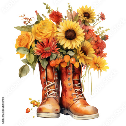 Fall Autumn Watercolor Clip Art, Watercolor Flowers Illustration, Fall Autumn Sublimation Design, Flowers Clip Art