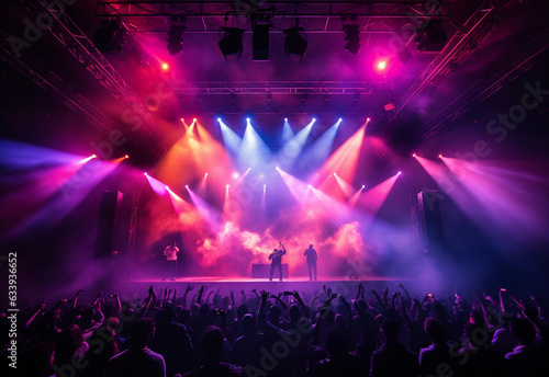 Concert Stage Scenery With Spotlights and Colored Lights, realistic image