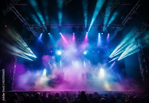Concert Stage Scenery With Spotlights and Colored Lights  realistic image