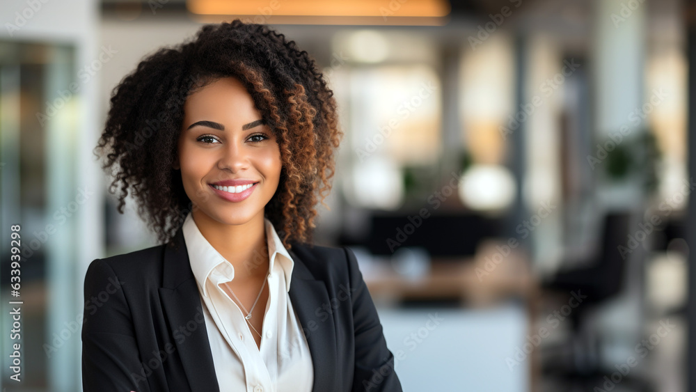 Fototapeta premium Confident African American Businesswoman in Elegant Work Attire