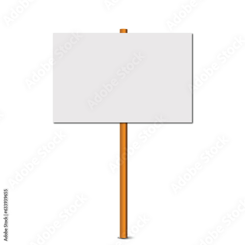 Blank banner mock up on wood stick. Protest placard,