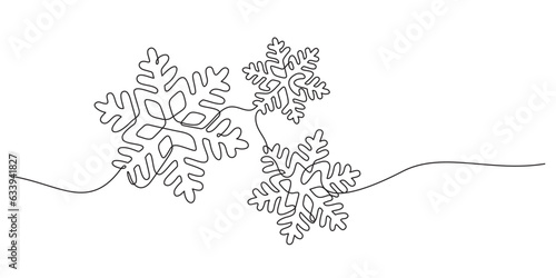 hello winter and christmas snow flakes one line drawing decoration vector illustration