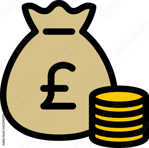 お金の袋とコインのアイコン（ポンド）, money bag icon (pound)