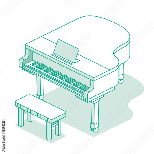 Isometric grand piano. Vector illustration. Music object isolated on white background.