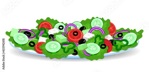 Healthy Greek Salad Plate with Feta, Olives & Fresh Lettuce (Side View) 