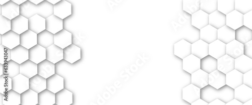 White Hexagonal Background. Abstract white background with hexagonal shapes and Surface polygonal pattern with glowing hexagons background.