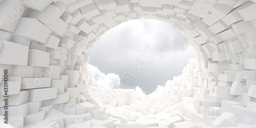 Fototapeta Naklejka Na Ścianę i Meble -  Abstract circular tunnel with clouds, open door concept, 3d Illustration