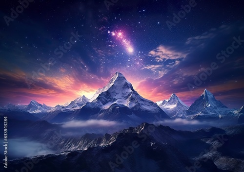 The milky rising in the night sky over the mountains, landscapes, AI Generative © ANNY