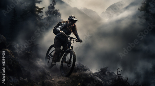 Mountain biking young woman riding a bicycle