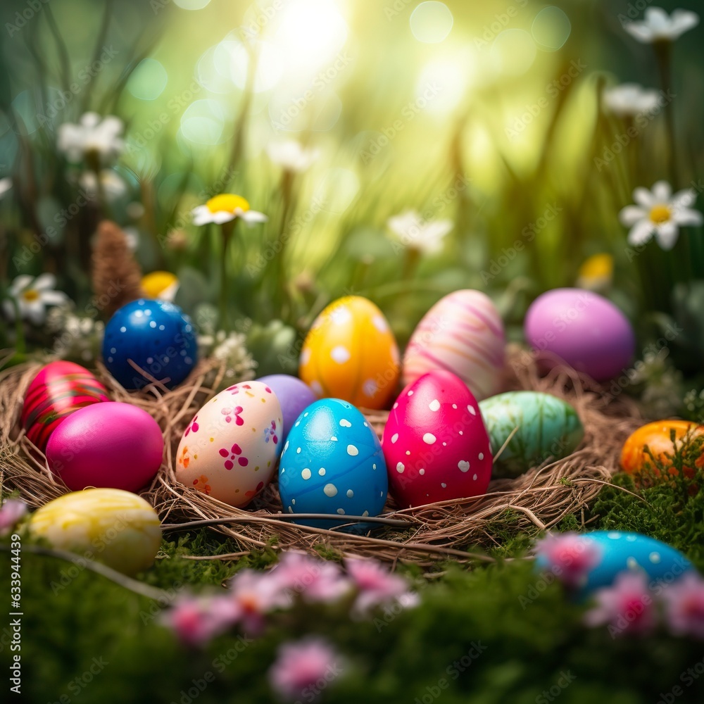 Easter colored eggs natural background, Generate Ai Easter colored eggs natural background, Generate Ai