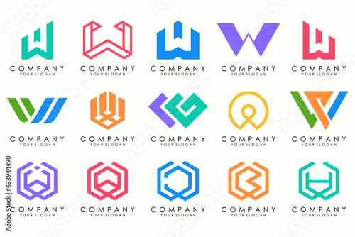 Abstract collection with letters W logo design. creative design logotype W with full color.