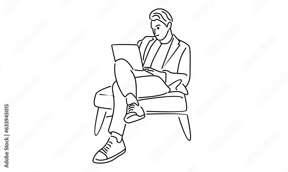 line art of man working on the laptop line art of man working on the laptop