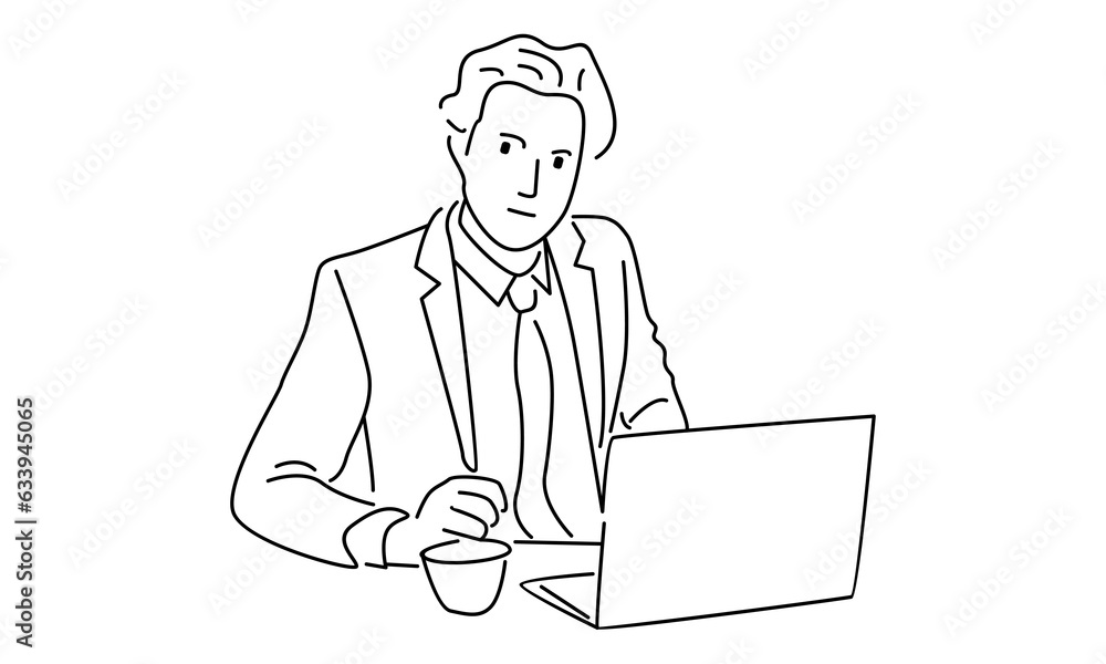 line art of man working on the laptop