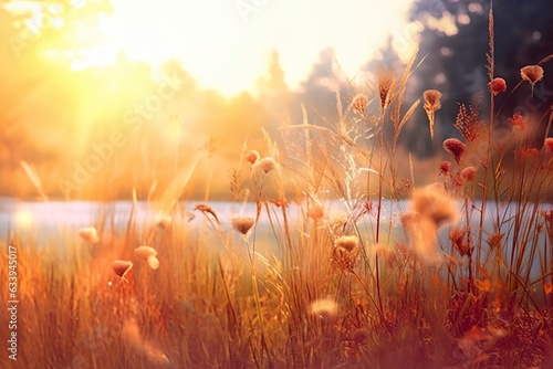 Art autumn sunny nature background. Generative AI © ANNY