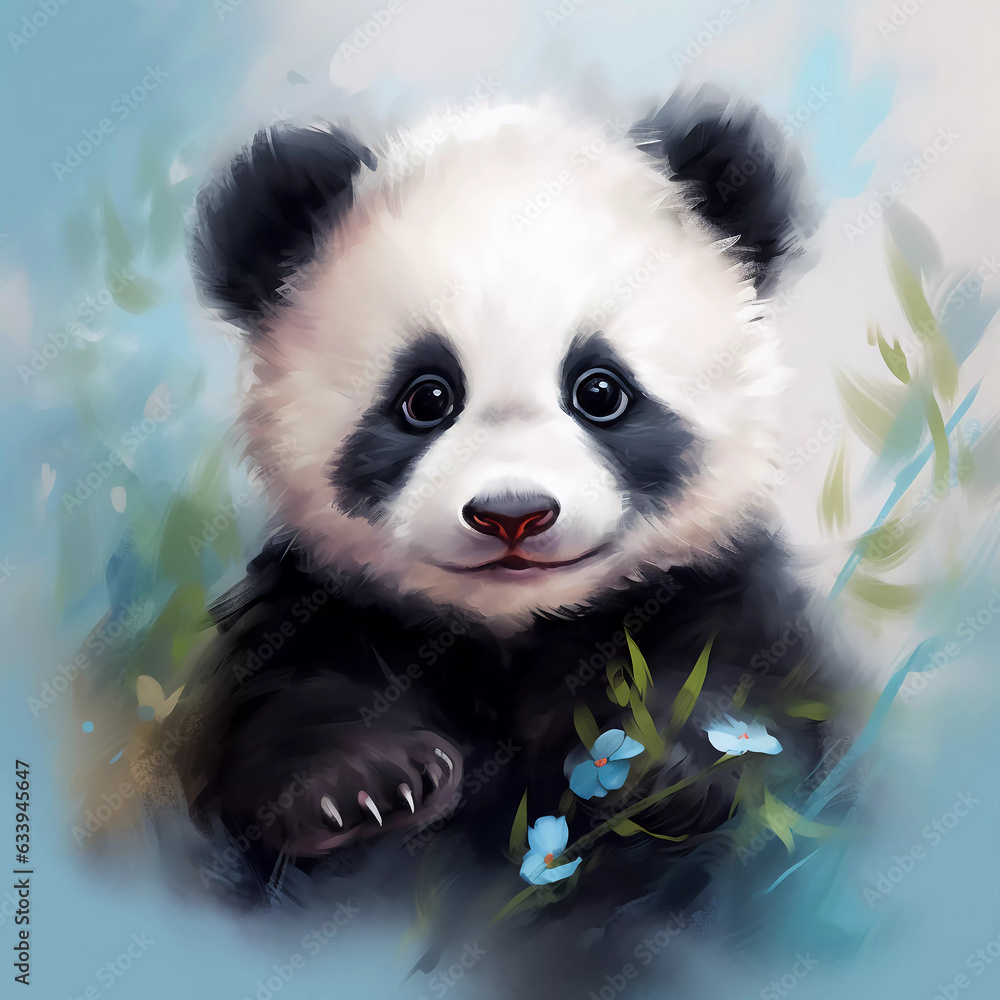Naklejka premium cute panda portrait watercolor style