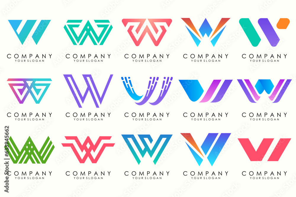 Abstract collection with letters W logo design. creative design logotype W with full color. Abstract collection with letters W logo design. creative design logotype W with full color.