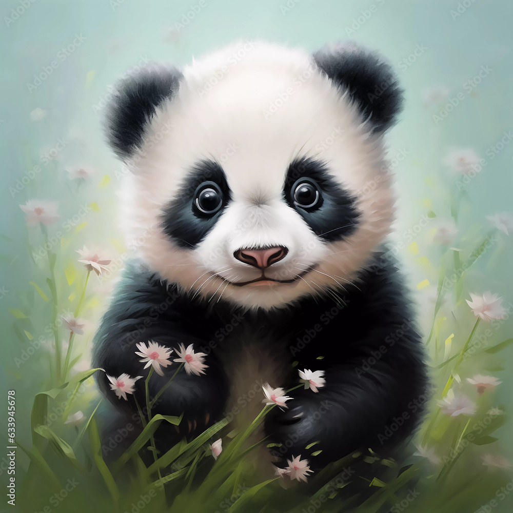 Naklejka premium cute panda portrait watercolor style