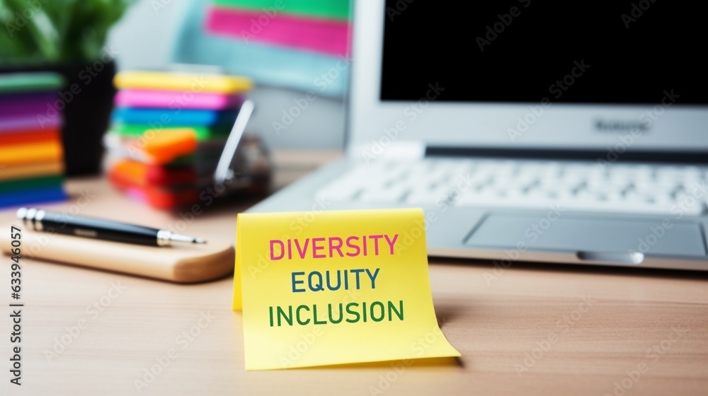 Diversity, equality, inclusion write on sticky note. Created with Generative AI technology Diversity, equality, inclusion write on sticky note. Created with Generative AI technology