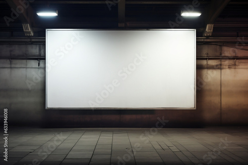 a blank rectangle canvas poster billboard hanging on a wall at a railway station © Thomas Holmes