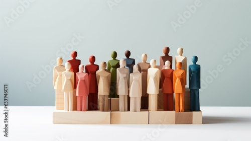 Group color wooden figurines. Diversity, equity and inclusion concept. Created with Generative AI technology photo