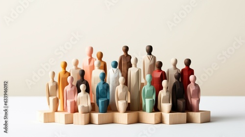 Group color wooden figurines. Diversity, equity and inclusion concept. Created with Generative AI technology photo