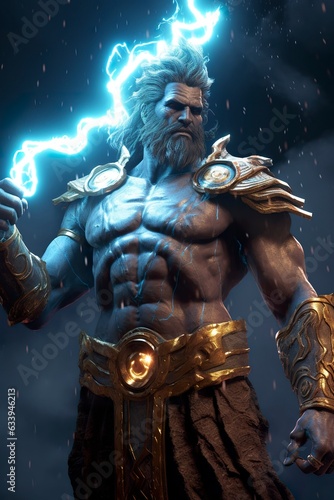 God with lightning behind him, fantasy characters. 