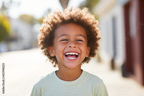 a professional portrait studio photo of a cute mixed race boy laughing and smiling. isolated on white background, ads and web design