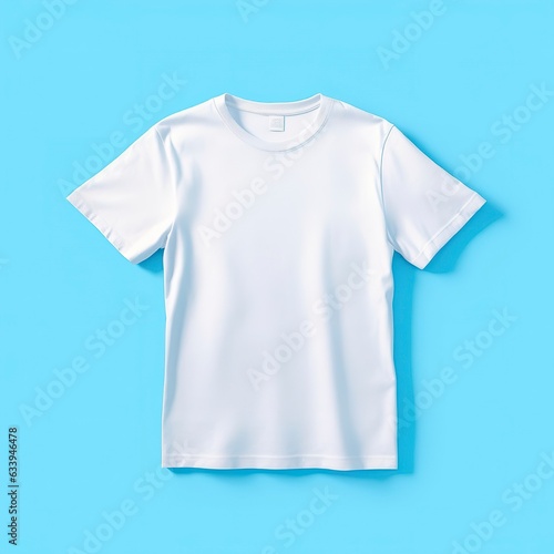 Simple White T-Shirt on Soft Blue Background. AI Generative