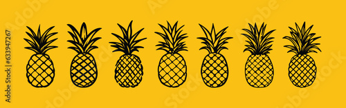 Pineapple Handdrawn Illustration, Vector tropical fruits Collection Set