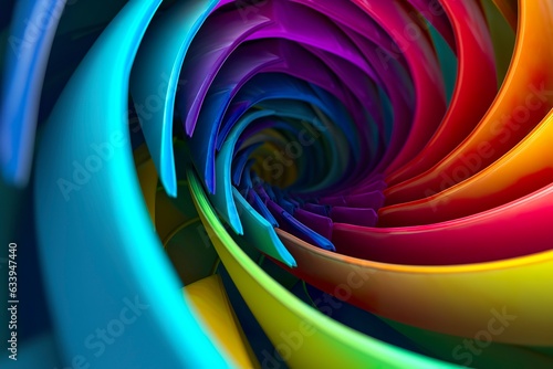 Geometric Spiral Pattern in Vibrant and Energetic Colors. A Professional Color Grading Experiment. AI Generative