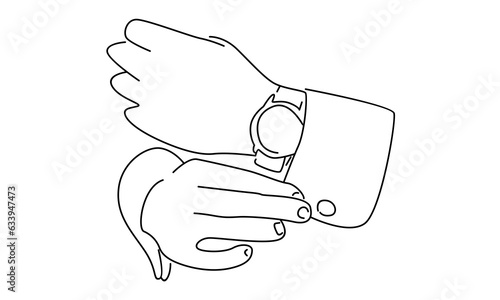 line art of wristwatch on the hand of businessman