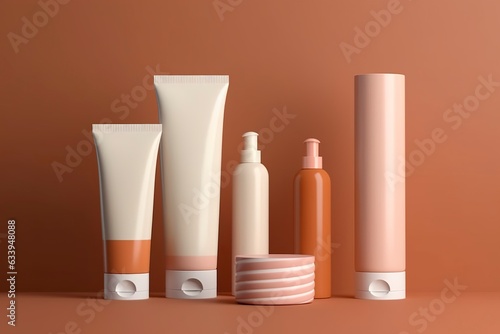 Wallpaper Mural Blank cosmetic skincare makeup containers. 3D Render.  Torontodigital.ca