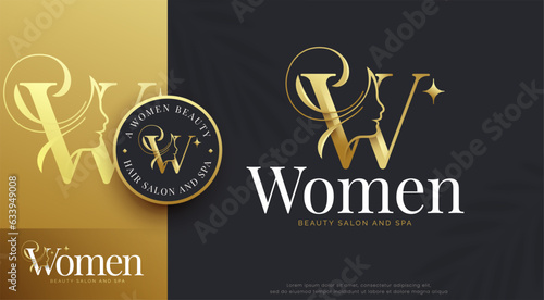 beauty salon letter w woman silhouette logo design