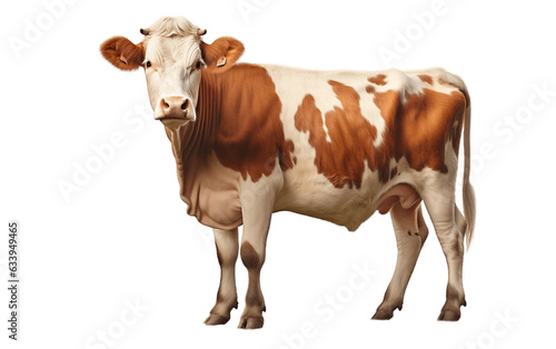 Brown and white color cow with transparent background. Generative AI