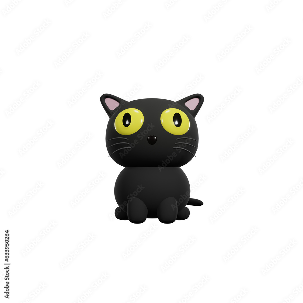 black cat isolated on white background, 3drender