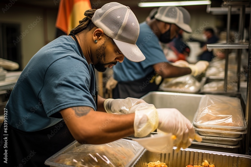 volunteers prepare food for homeless people Stock Photo | Adobe Stock
