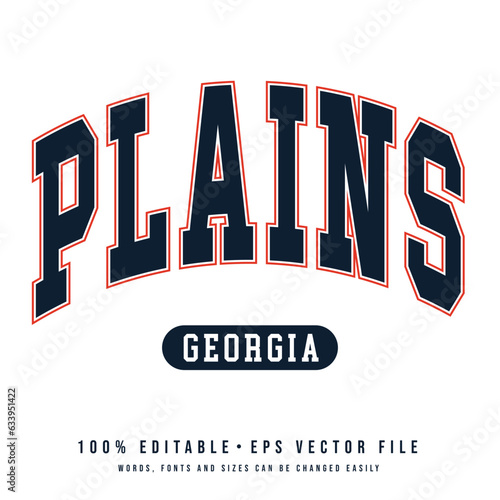 Plains text effect vector. Editable college t-shirt design printable text effect vector