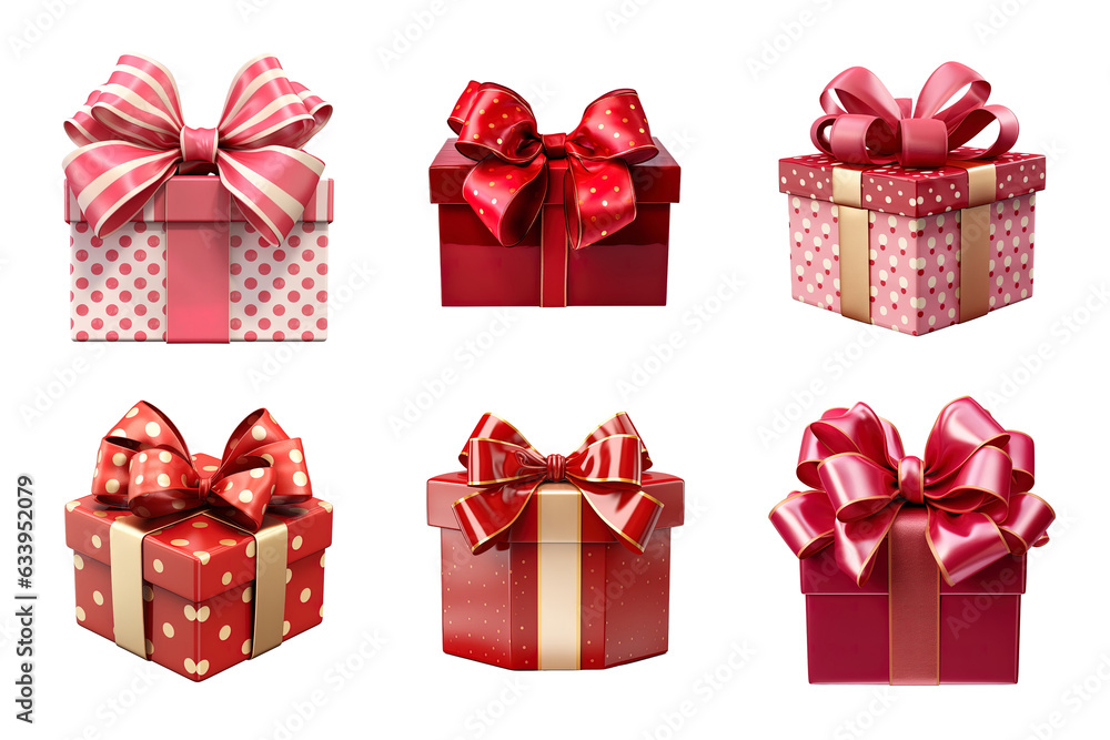 Gift box collection with ribbon bow isolated on transparent background Gift box collection with ribbon bow isolated on transparent background