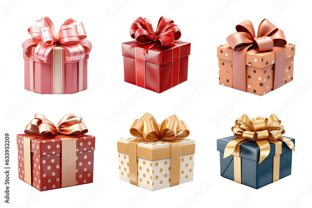Obraz premium Gift box collection with ribbon bow isolated on transparent background