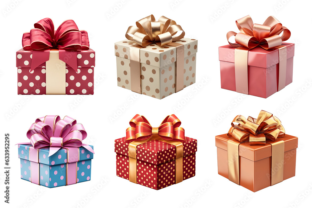Gift box collection with ribbon bow isolated on transparent background Gift box collection with ribbon bow isolated on transparent background