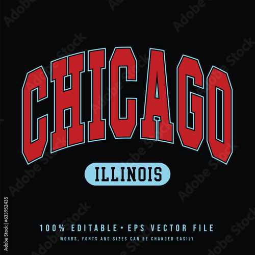 Chicago text effect vector. Editable college t-shirt design printable text effect vector