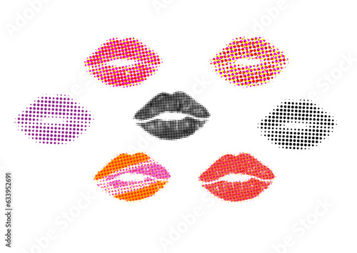 Set lips kiss as retro halftone