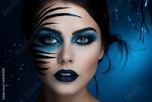 beautiful young model with creative makeup posing for the camera