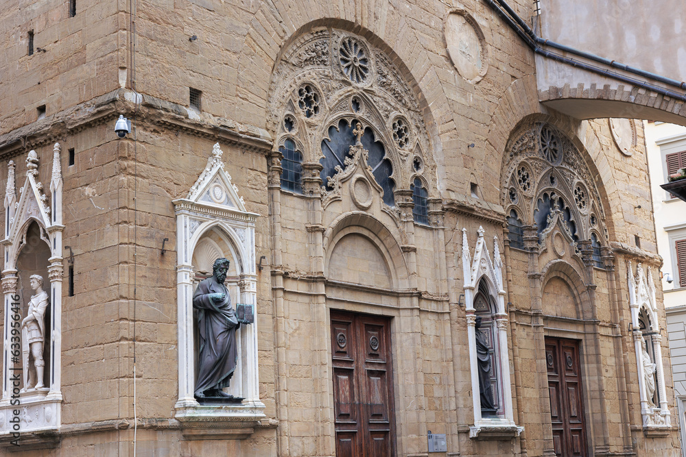 Statue of an Exterior Tabernacle in the Exterior Perimeter of the Church of Orsanmichele in Florence, Italy