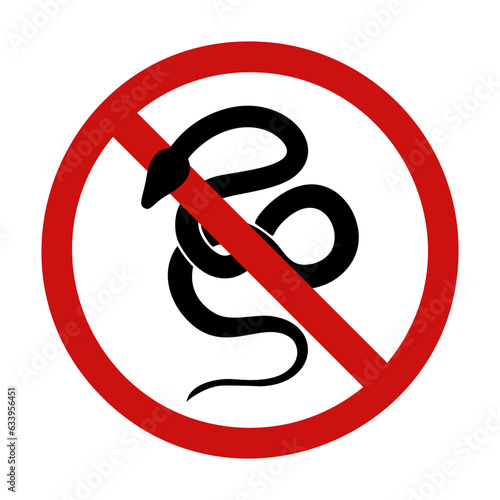 Vector prohibition sign with snake silhouette. Danger of a poisonous bite. Do not touch wild animals. Boa constrictor in forbidden sign