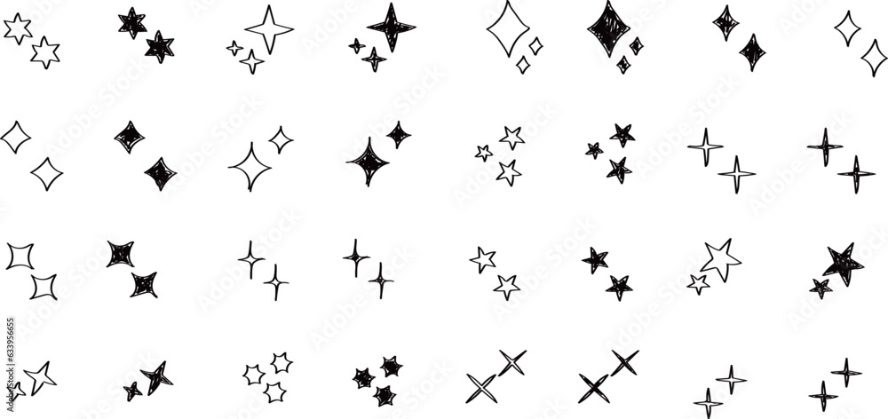 Stars set icons.Shine icons. Christmas vector symbols isolated.Sparkle star icons..Hand drawn vector shining set.