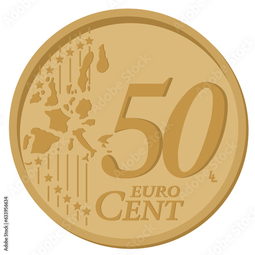 50 CENTS, coin drawn in vector style on a white background