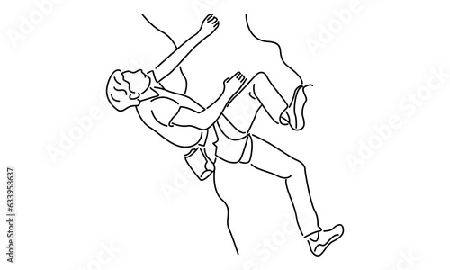 line art of man climbing on cliff mountain