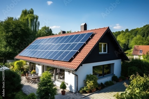 Sustainable home with solar panels on the roof