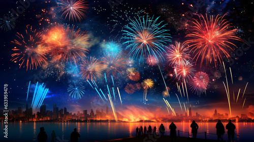 Colorful fireworks festival happy new year